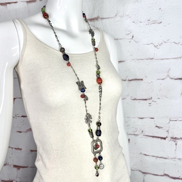 CHICO’S 21 Inch Long Multicolor Stones Beads Burnished Silver Necklace - Picture 9 of 9